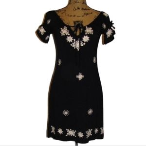 Mini Dress Navy Blue with Cream  Embroidery Size S